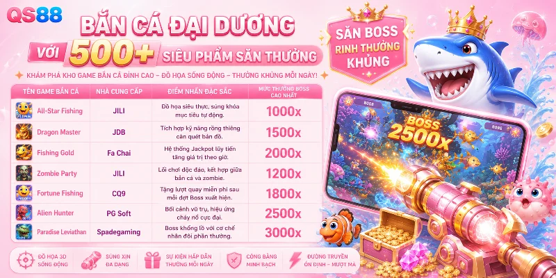 Trải nghiệm bắn cá QS88 cùng hàng trăm tựa game hot